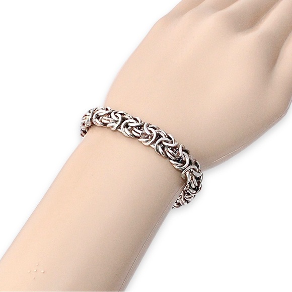 Milor Italy Sterling Silver Byzantine Chain Bracelet Wide Thick Link 925 Estate - Picture 2 of 5